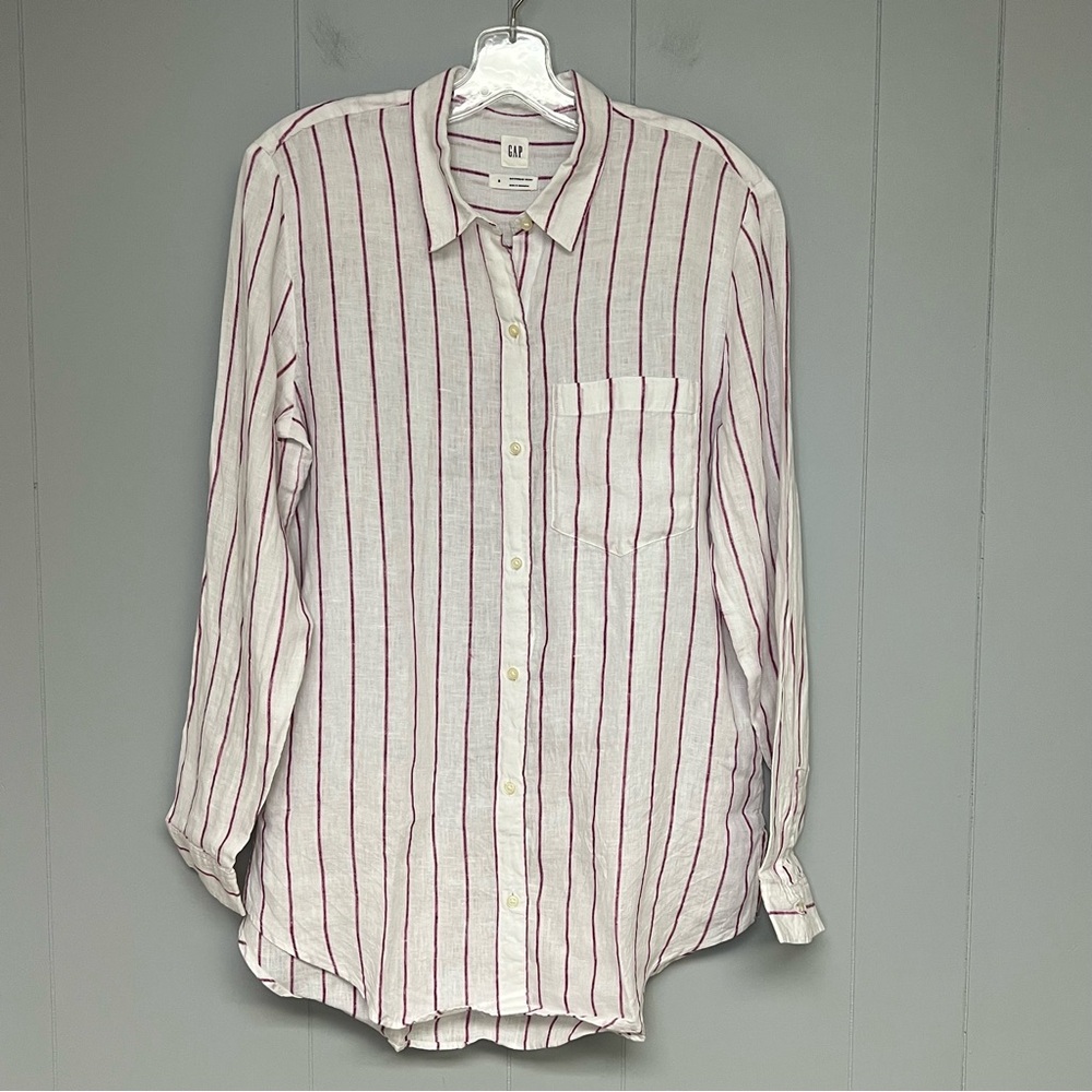 GAP Linen Boyfriend Shirt Stripe Small